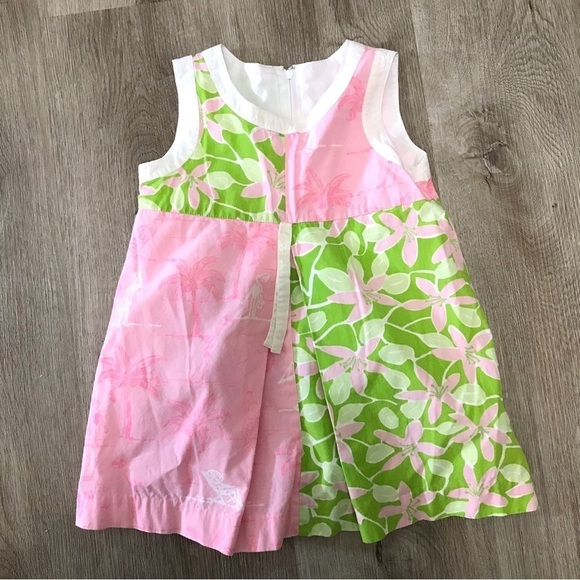 Lilly Pulitzer Vintage White Label Girls 3T Dress Pink Green Tropical Beach - Picture 1 of 3